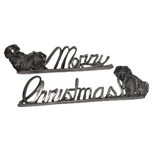 Pewter Dog Puppy Ribbon Merry Christmas Table Topper Mantle Decor Metzke